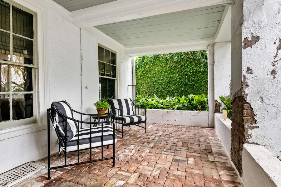 First floor courtyard porch with seating