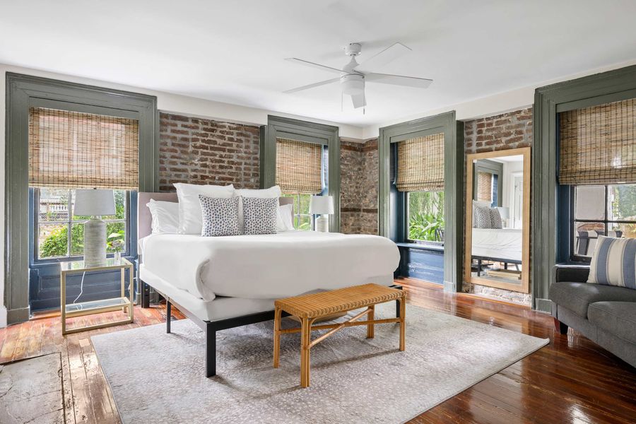 Bedroom 1: King Bed, Ceiling Fan & TV