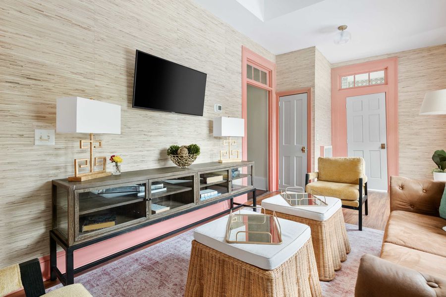 The upper living room allows for relaxation space for your group