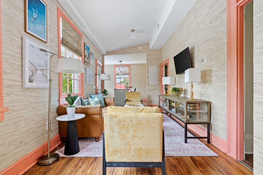 The upper living room allows for relaxation space for your group