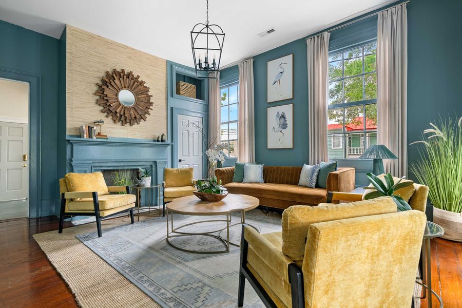 The lower living room allows for relaxation space for your group