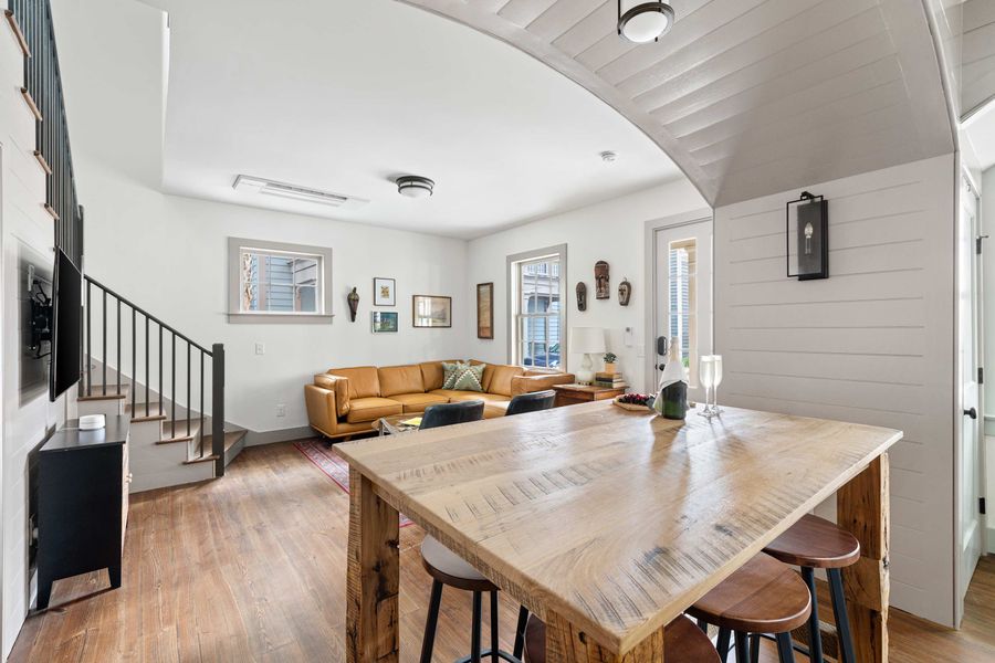 View of the dining and living area