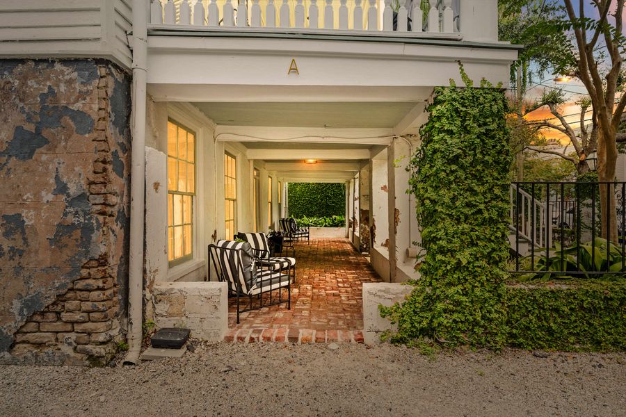  Front courtyard porch with seating for your group! 