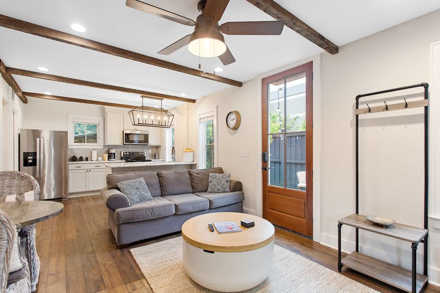 View of the living area and kitchen