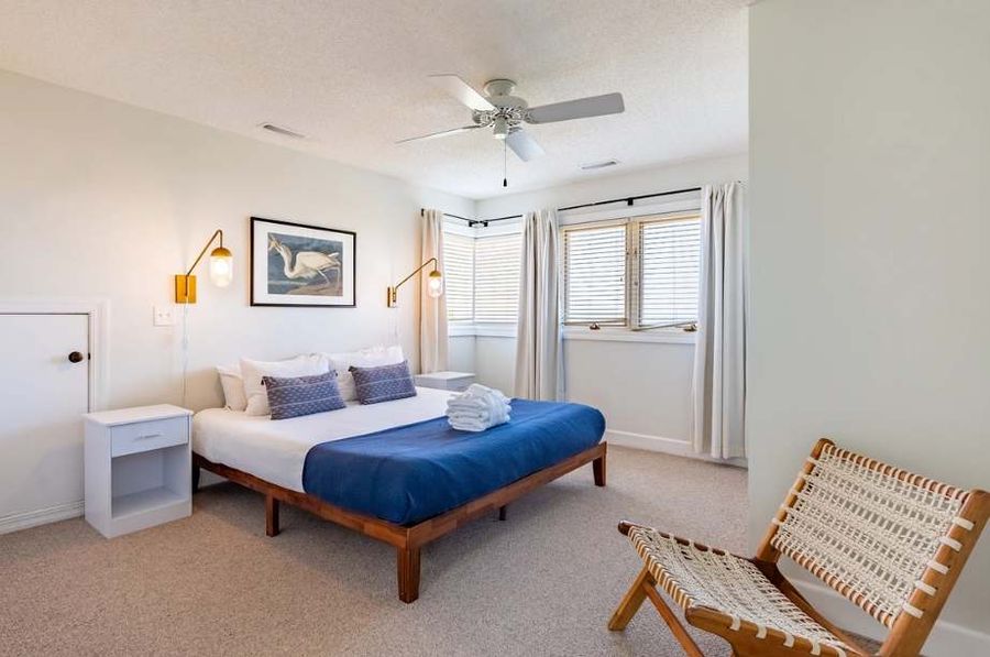 Comfortable king bed with modern upgrades. 