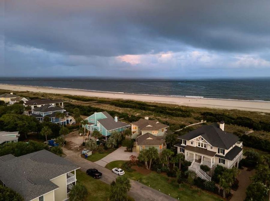 Aerial view of the house and beach