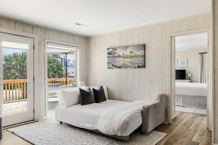Convertible sleeper sofa in the living room makes for additional sleeping space 