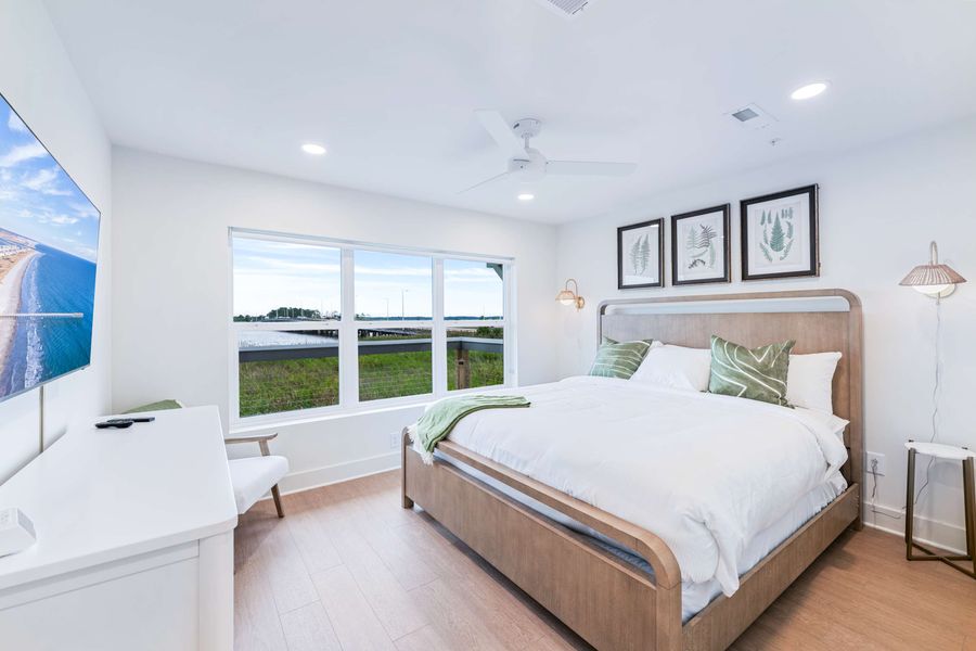 Bedroom 1: King Bed + TV + ceiling fan