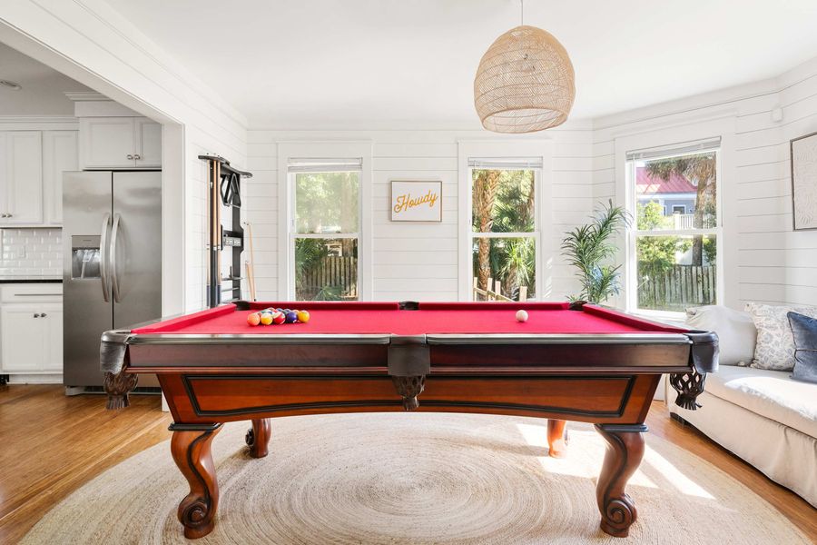 Pool table off the living room 
