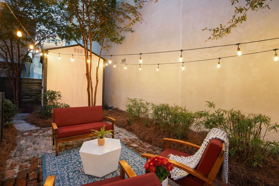 Well-lit outdoor seating