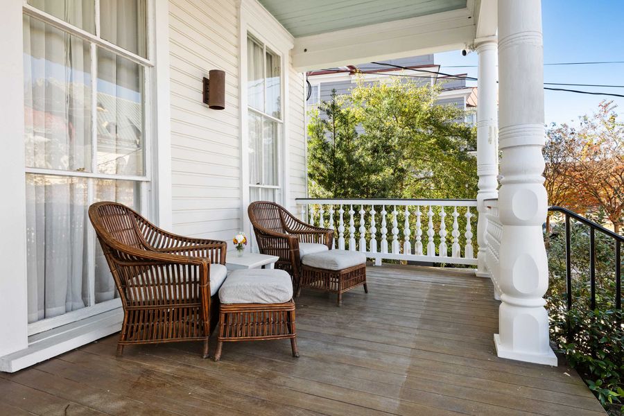 Front porch with seating overlooking Cannon Street 