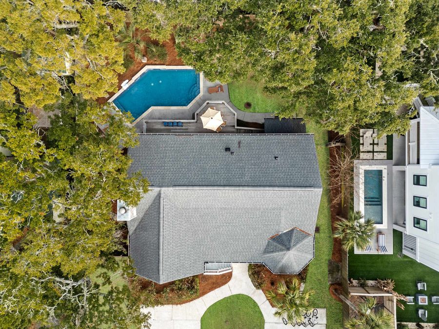 Aerial view of the home, a short distance to the beach! 