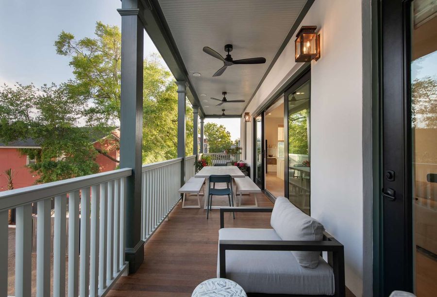 Spacious balcony with plenty of seating