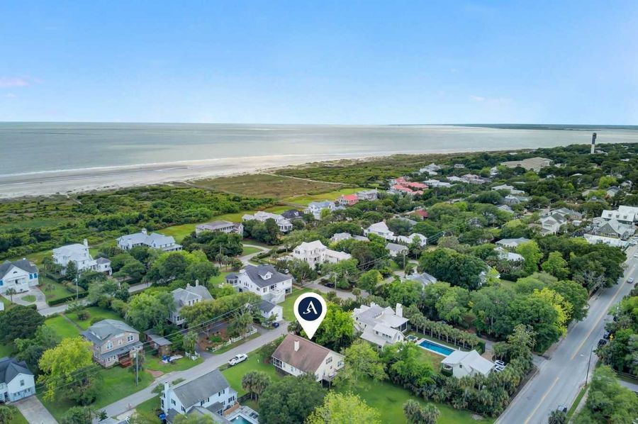 Aerial view of the house and area