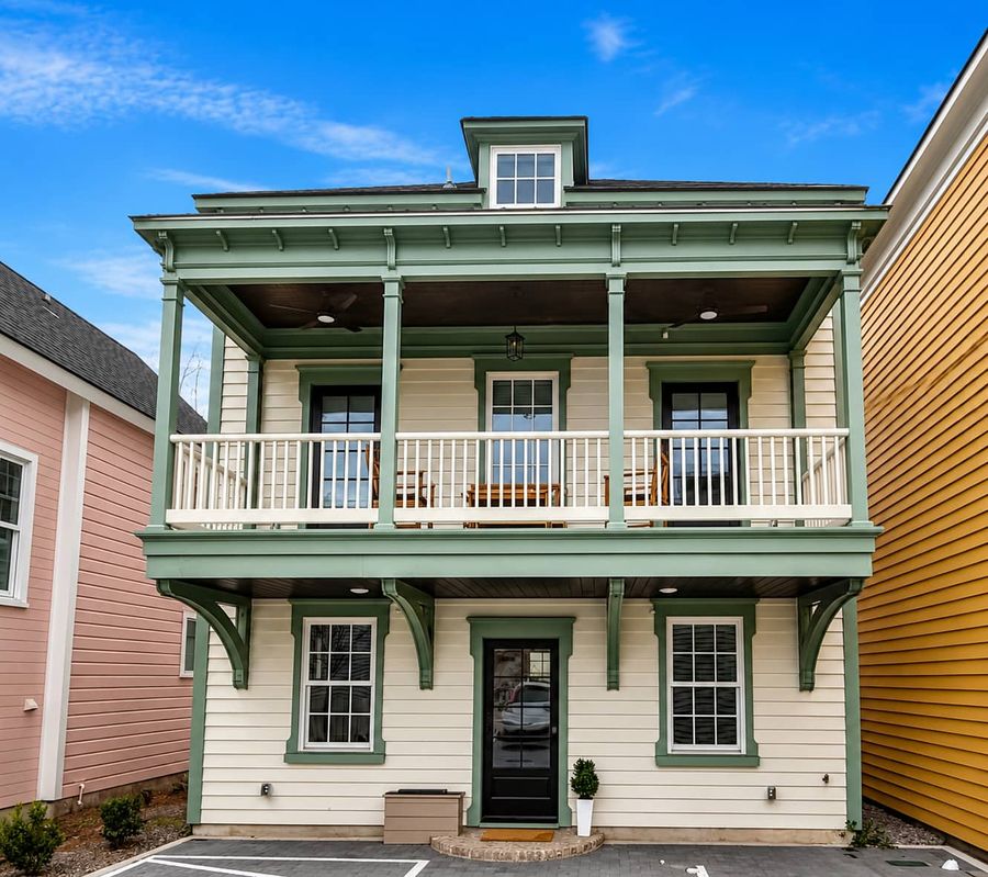 The charming exterior offers a warm welcome to your stay!