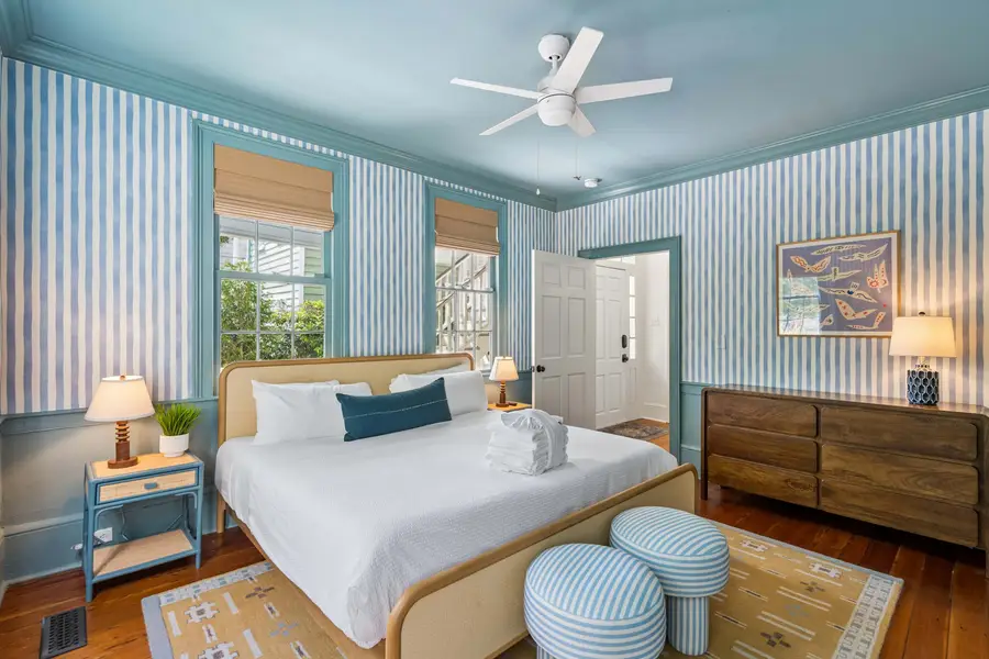 Bedroom #1: King bed + TV + ceiling fan