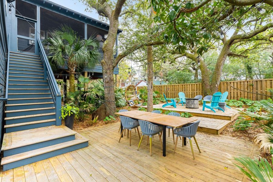 Outdoor dining area with seating for your group 