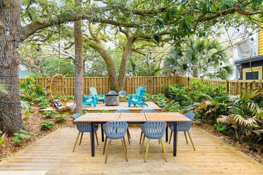 Outdoor dining area with seating for your group 