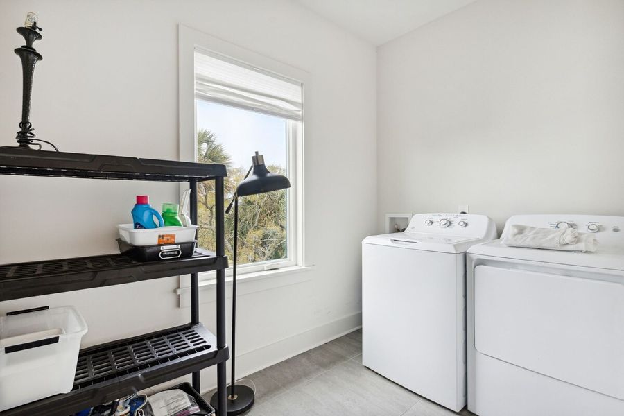 Laundry room with washer + dryer for your stay