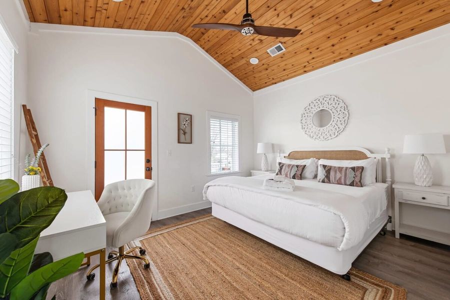 Bedroom #1: King Bed + TV + Ceiling Fan + Desk + En-Suite