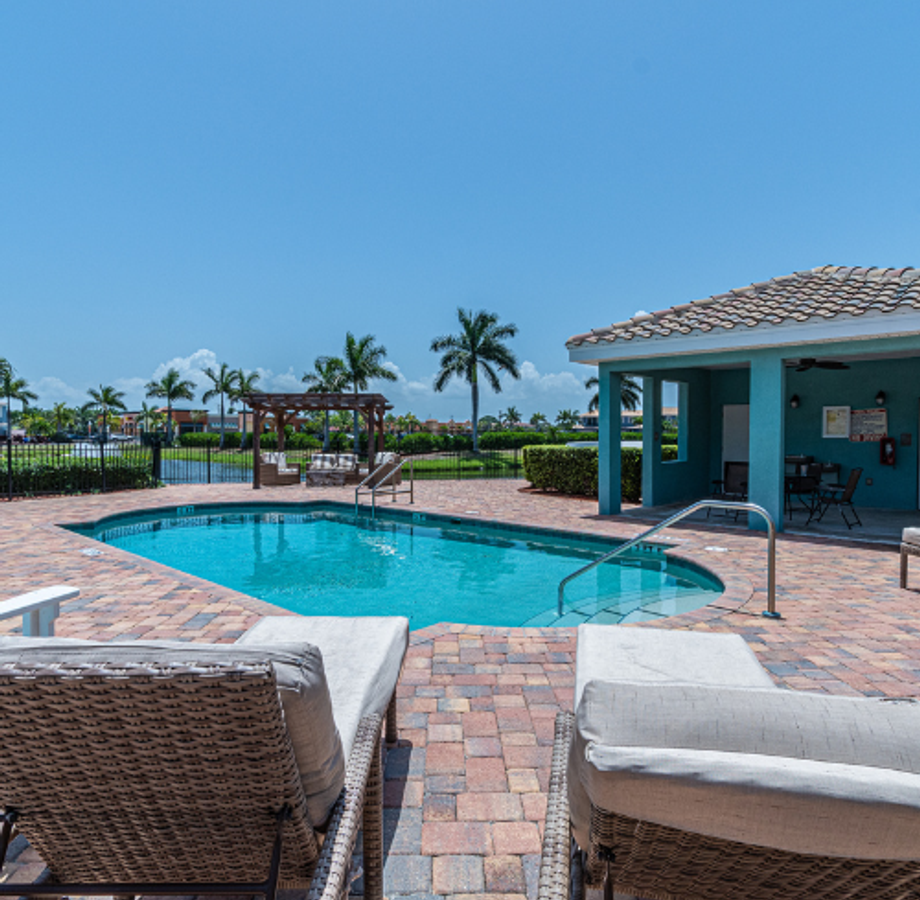 View of the resort pool at a complex in Indian Harbour Beach, Florida.