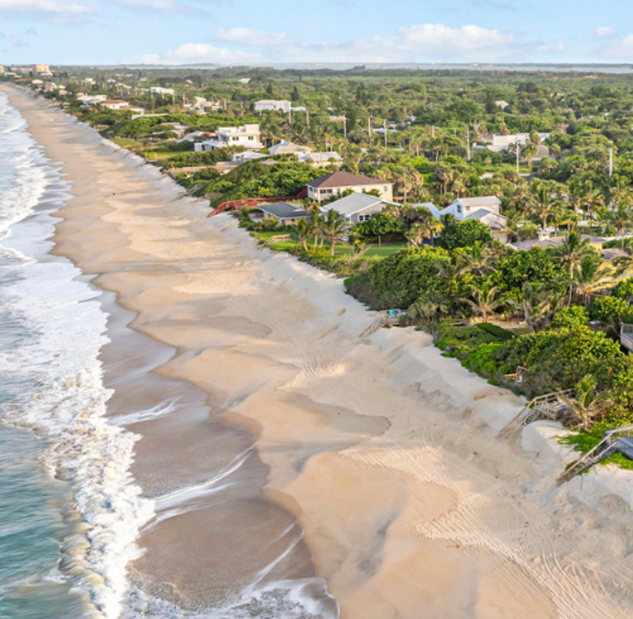 Aerial View of the beach and vacation rentals in Melbourne Beach, Florida.